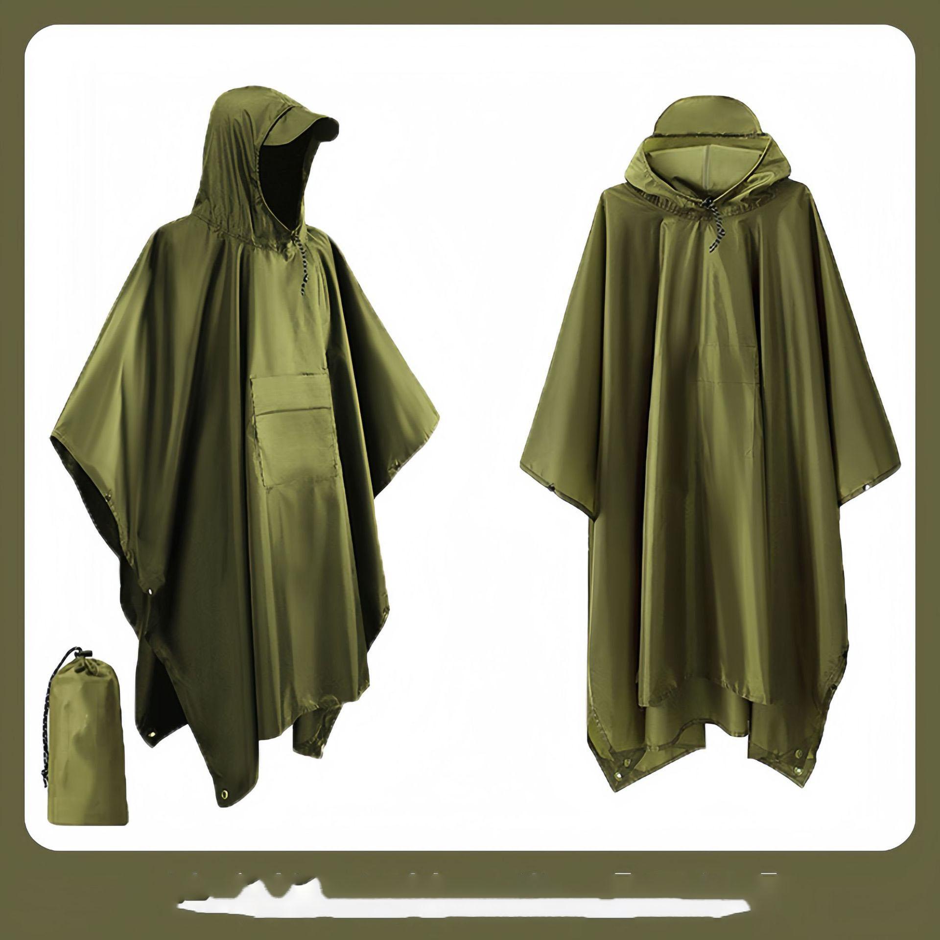 3-in-1 wasserdichter langer Regenmantel für Erwachsene, Damen und Herren, Regenmanteljacke mit Kapuze, Poncho für Outdoor-Wanderungen, Reisen, Angeln, Regenbekleidung One Size grün