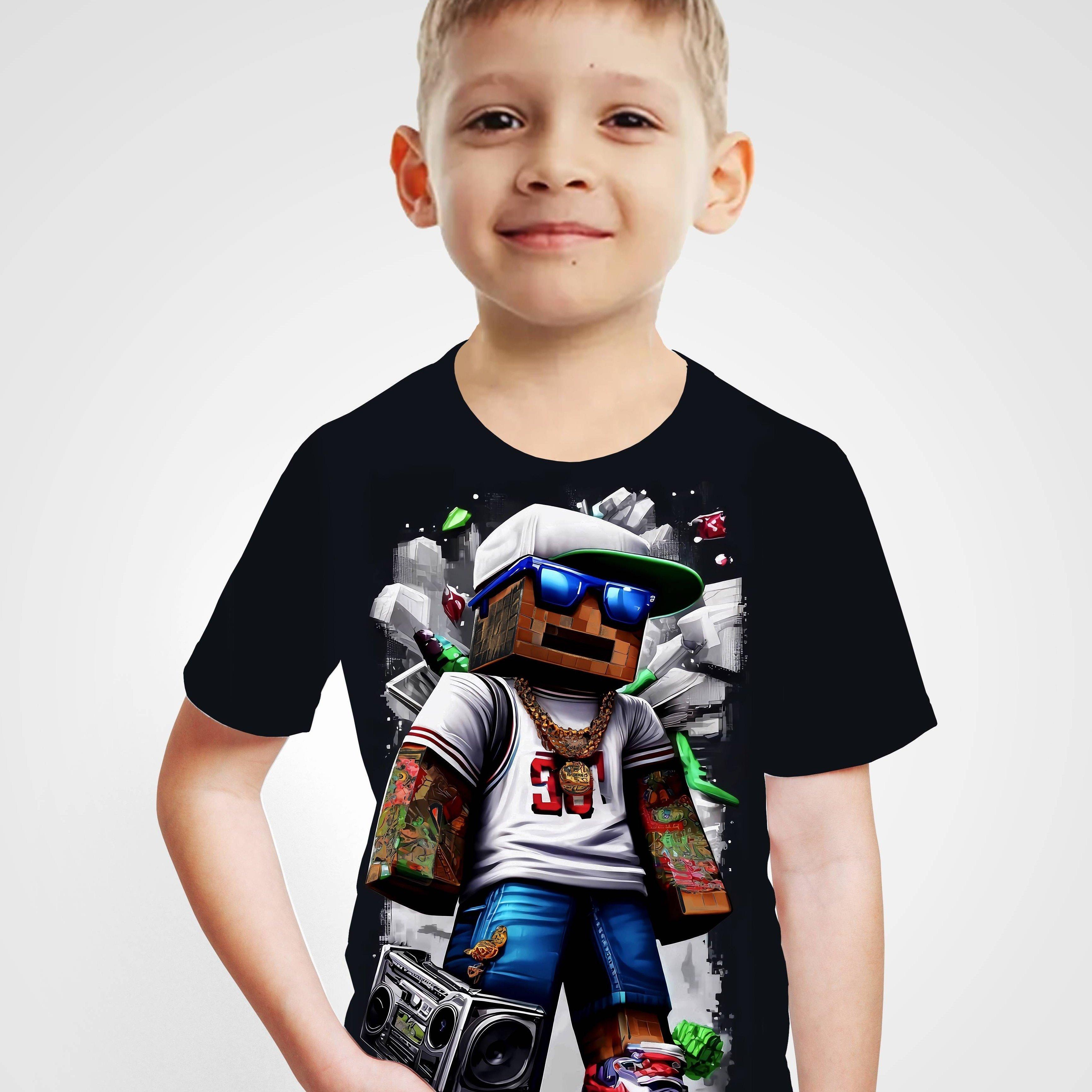 Kinderkleidung Jungen T-Shirt Kurzarm Kinder T-Shirt Kreativer Druck Lustige Kinder Sommerkleidung Mädchenkleidung O-Ausschnitt Tops 150