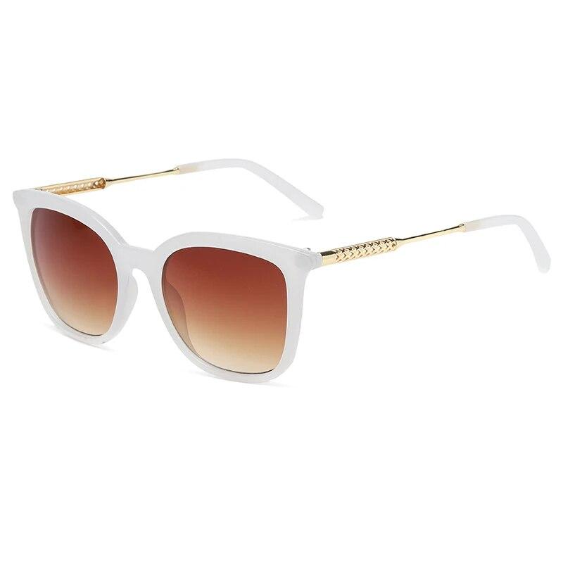 Klassische quadratische Sonnenbrille Damen Vintage Sonnenbrille Metallrahmen Retro Trend Fashion Shades Eyewear weiß