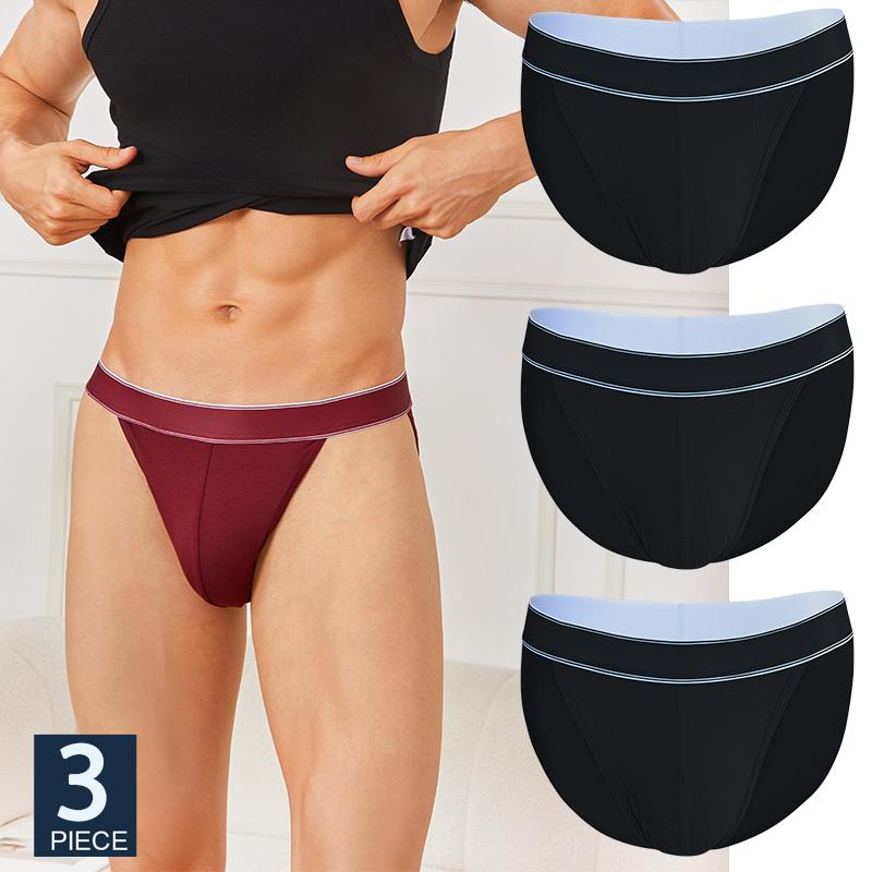 3 Stück/Set Herren Nahtlose Slips Low-Rise Sexy Unterwäsche Streifen Atmungsaktiv U-Konvex Beutel Unterhosen Bikini Herren Slips 6 Farben M&Set