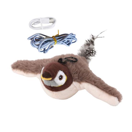 Schlagende Flügel Vögel Katzenspielzeug Interaktiver fliegender Spatz mit lebensechtem Zwitschern braun