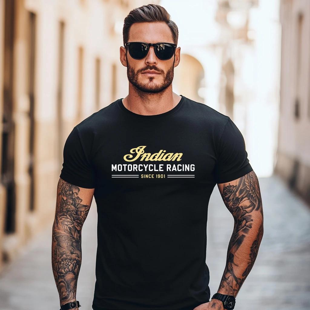 2026 Herren T-Shirt Lässig Indianer Motorrad T-Shirt Grafik Oversized Motorrad Biker Cafe Racer Chopper Vintage Streetwear T-Shirts 4XL