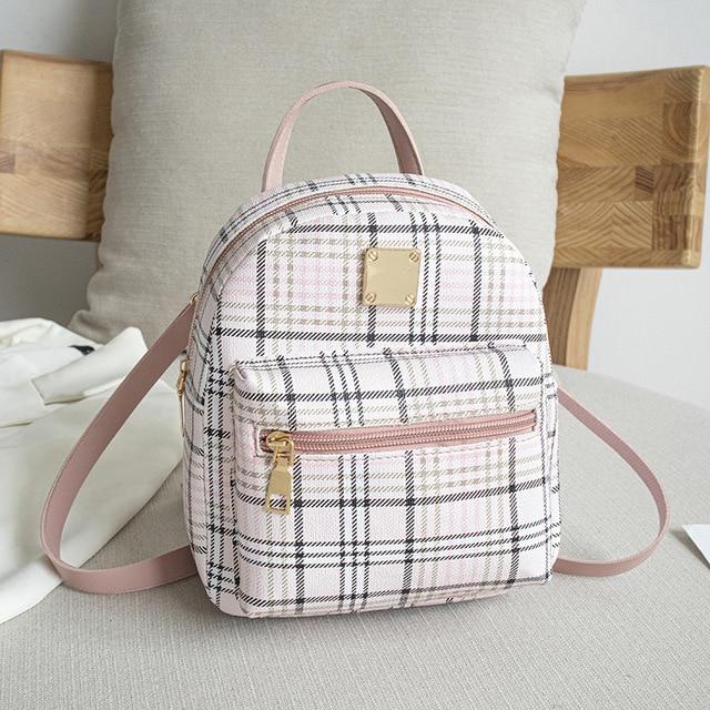 Mini-Rucksack für Damen, Handytasche für Teenager, Mädchen, Kinder, multifunktional, kleiner Rucksack, weiblich, kariert, Schultertasche, Damen, Schulrucksack rosa