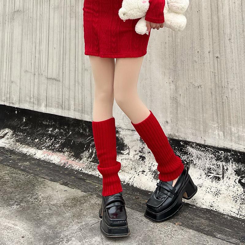 Winter Beinwärmer Flauschige Goth Gyaru Y2k Accessoires Gothic Lolita Stricksocken Damen Beinwärmer Ladi Socke Gothic Style Legging Length 40cm rot