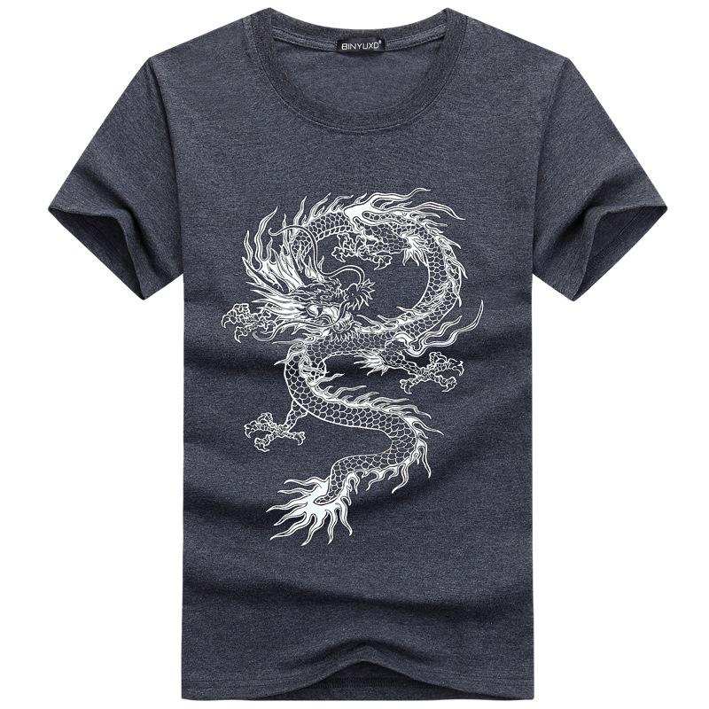 Herren-T-Shirt aus Baumwolle mit Drachen-Motiv, kurzärmelig, große Größe, Streetwear, lockeres lässiges T-Shirt XXL dunkelgraue