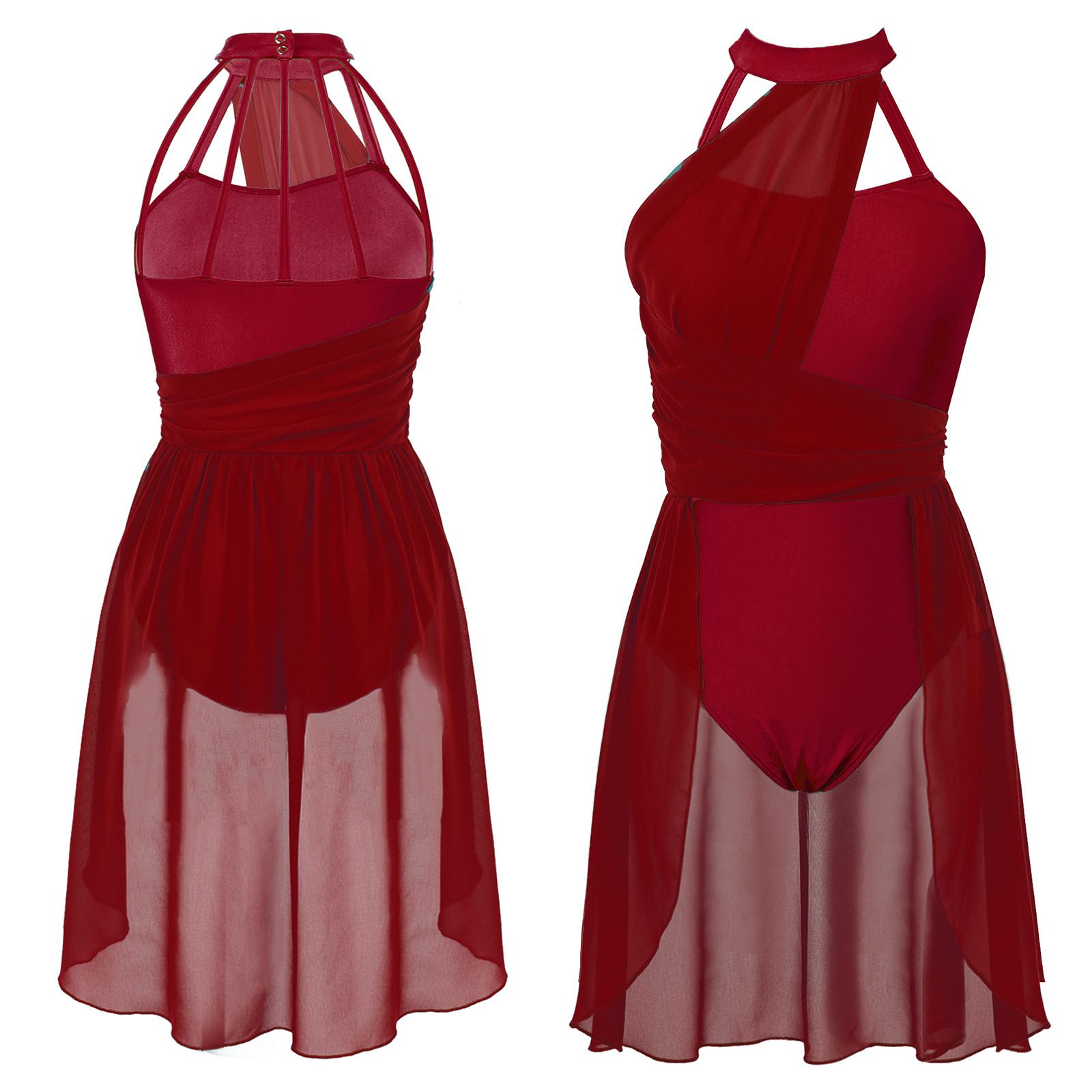 Frauen Ballett Tanz Kleid Erwachsene Gymnastik Lyrical Zeitgenössische Tanz Ballerina Kostüme Kleidung Bühne Leistung Trikot Kleid S bordeaux