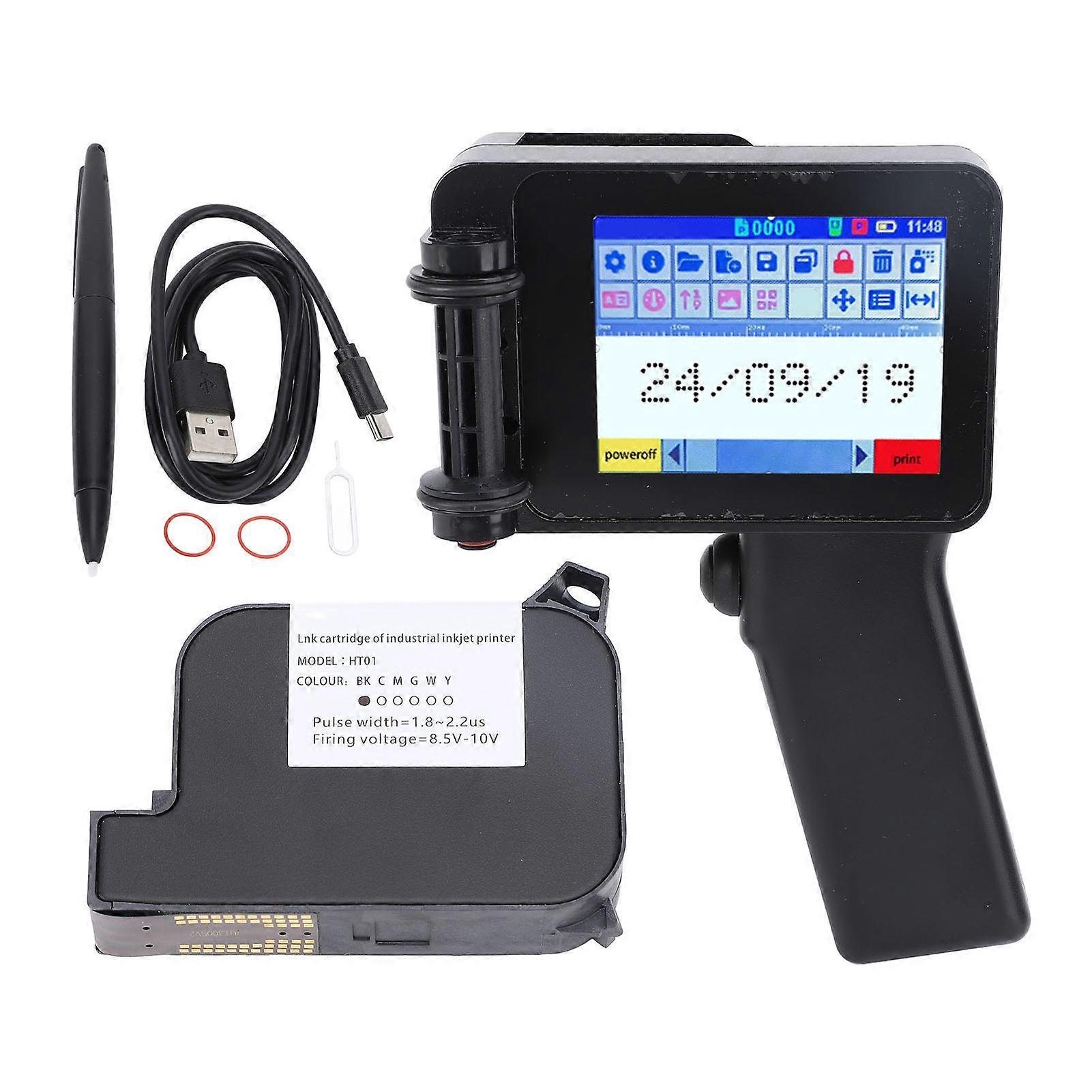 Tragbarer Tintenstrahldrucker mit Tintenpatrone und 4,3-Zoll-LED-Touchscreen für Text, Barcodes, Datumsetiketten