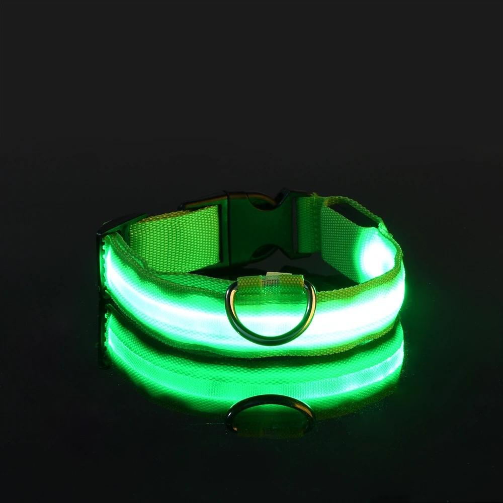 Hundehalsband aus Nylon, LED-Nachtsicherheit, blinkend, leuchtet im Dunkeln, Haustier-Hundeleine, leuchtendes fluoreszierendes Hundezubehör, Halsband M grün