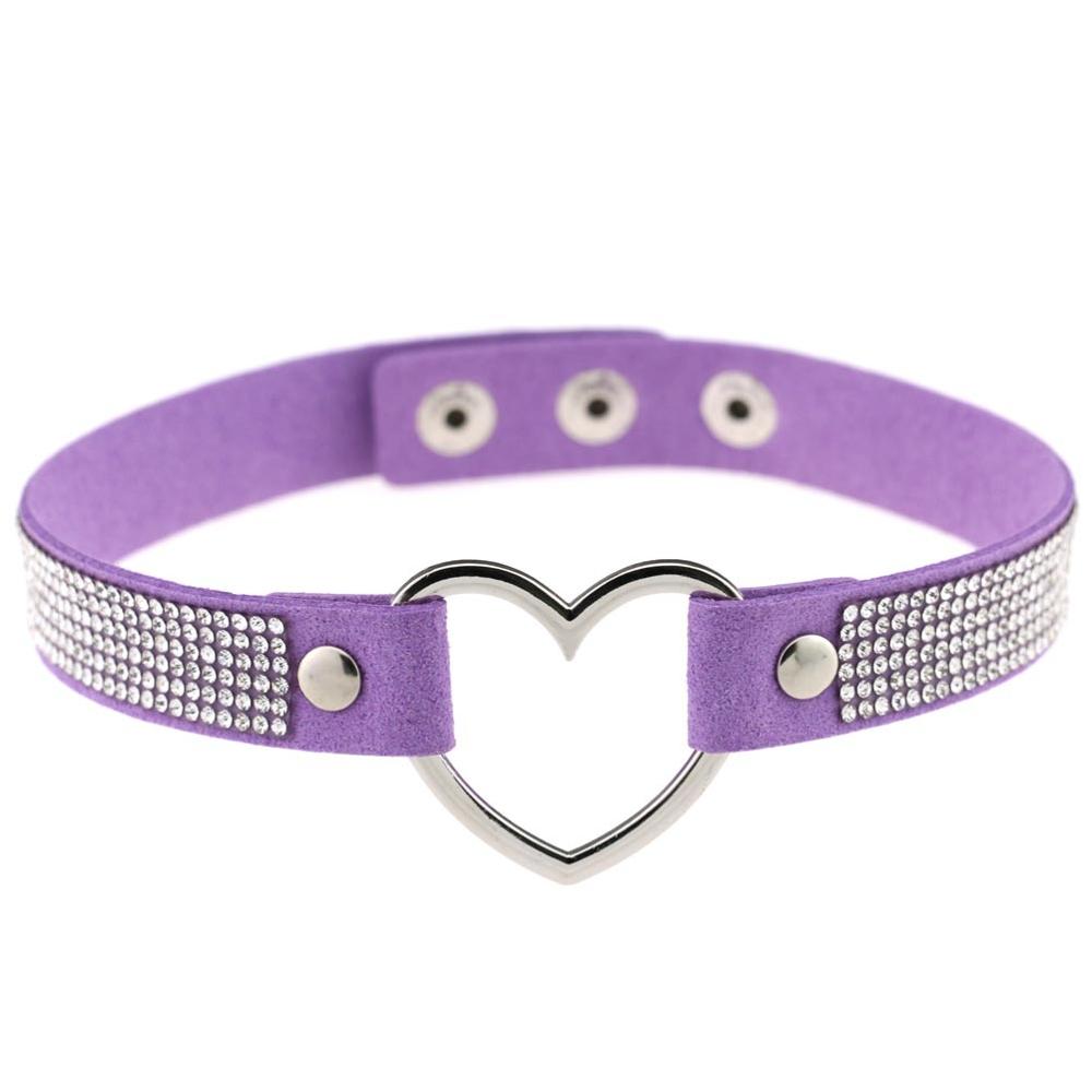 Schwarzes Leder Herz Strass Choker Halskette Damen Kristall Choker Statement Choker Kragen Modeschmuck