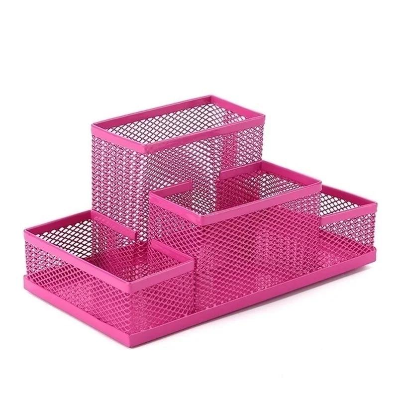 Multifunktionaler Schreibtisch Metallgitter Stifthalter Organizer Büro Schule Schreibwaren Aufbewahrungsbox Federmäppchen Ständer Desktop-Zubehör rosered