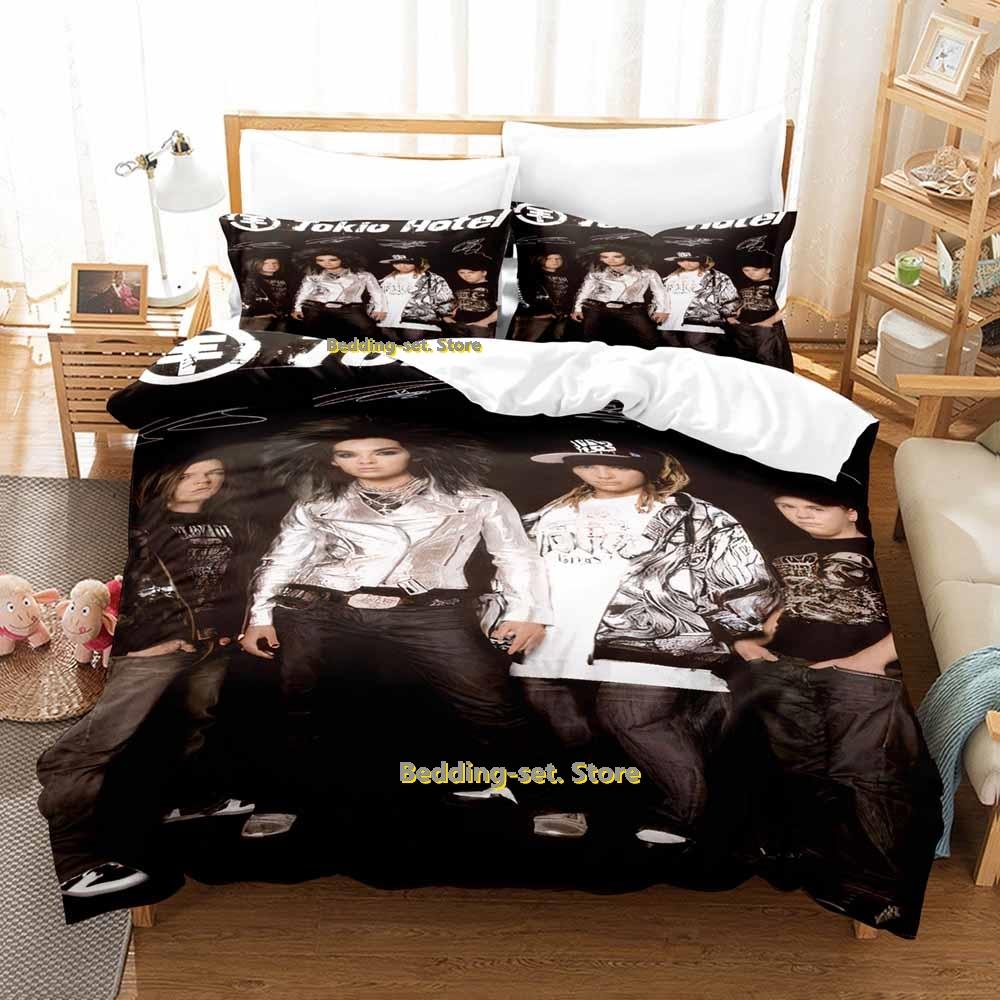 Tokio Hotel Bettwäsche Set Einzelbett Twin Full Queen King Size Bettwäsche Set Schlafzimmer für Erwachsene und Kinder Bettbezug Sets 3D Druck Anime Bettlaken Set 150*200cm 3pcs