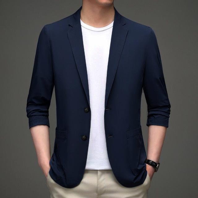 Sommer Dünne Herren Blazer Jacke Hohe Qualität Herrenmode Casual Eis Seide Atmungsaktive Anzug Jacke Hochzeit Anzüge für Männer 4XL XXL black