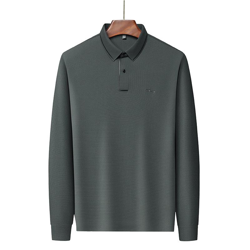 Frühling und Herbst Langarm Herren T-Shirt Herren Stretch Casual Polo Kragen Herren Unterhemd Trendy Polo Shirt Herren L