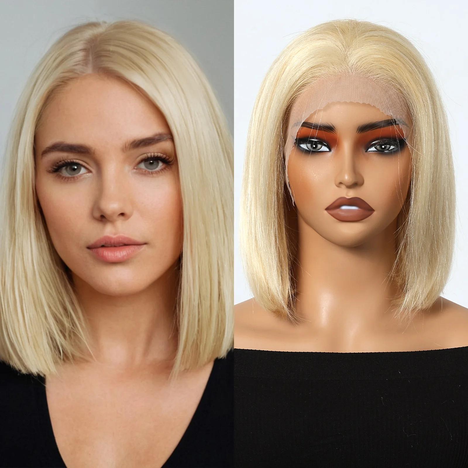 HAIRCUBE Kurzer Bob, glattes Echthaar, Lace-Frontal-Perücke, braune Highlights, blonde Remy-Echthaar-Perücken, vorgezupfte Lace-Front-Perücke für Frauen black