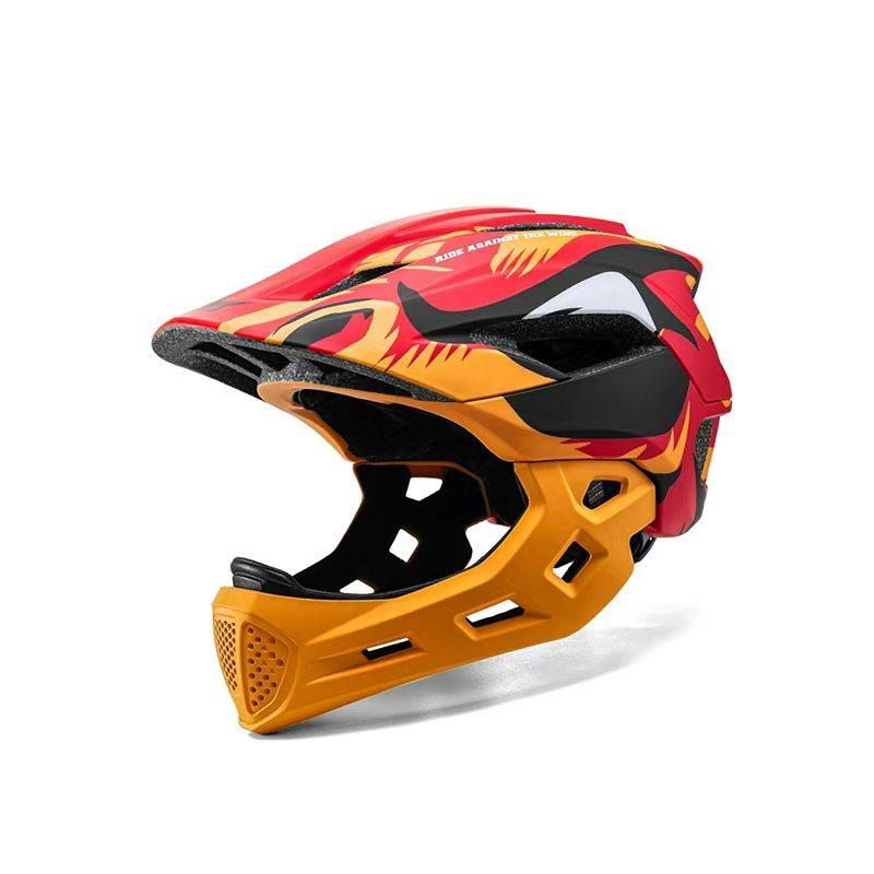 Kinder Vollgesichts-Fahrradhelm 2-in-1 Abnehmbar Leicht für Radfahren Skateboard Roller, Verstellbarer MTB BMX Helm für Jungen Mädchen Alter 4-10 orange