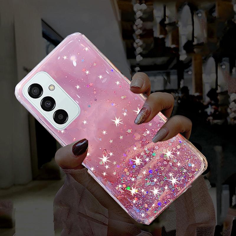 Für Samsung A04S Hülle Luxus Farbverlauf Glitzer Bling Handyhüllen für Samsung Galaxy A04S A04 S A04s Glänzende Sterne Pailletten Klare transparente Abdeckung Samsung Galaxy A04S rosa