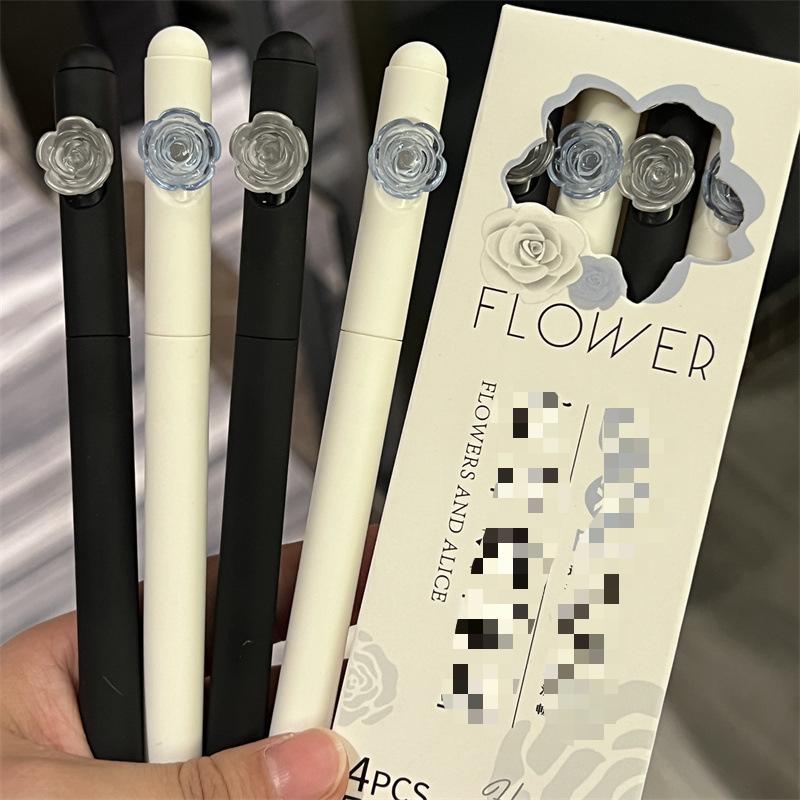 4 Stück Kawaii-Gelstifte, schwarze Tinte, CS-Spitze, kann aus der Mine gedreht werden, schreibt reibungslos, ästhetisches Briefpapier, Kugelschreiber, Schulbedarf B