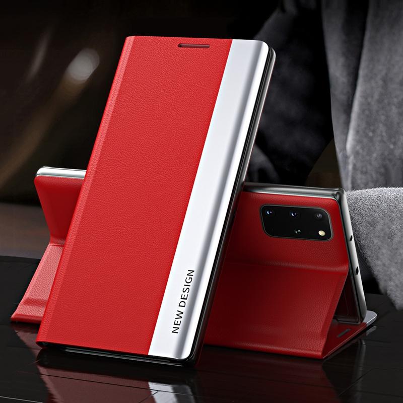 Magnetische Beschichtung Flip Case für Samsung S25 S24 S23 S22 Leder Buchständer Cover für Xiaomi 14 13 Redmi Note 12 11S 10S Stoßfeste Hülle Redmi Note 10 5G/Note 10T rot