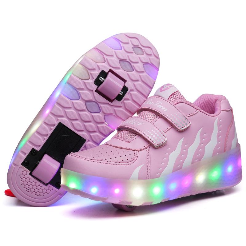 Kinder Rollschuhe Doppelrad Runaway Schuhe Teenager Blinkende Rollschuhe Räder Schuhe 27