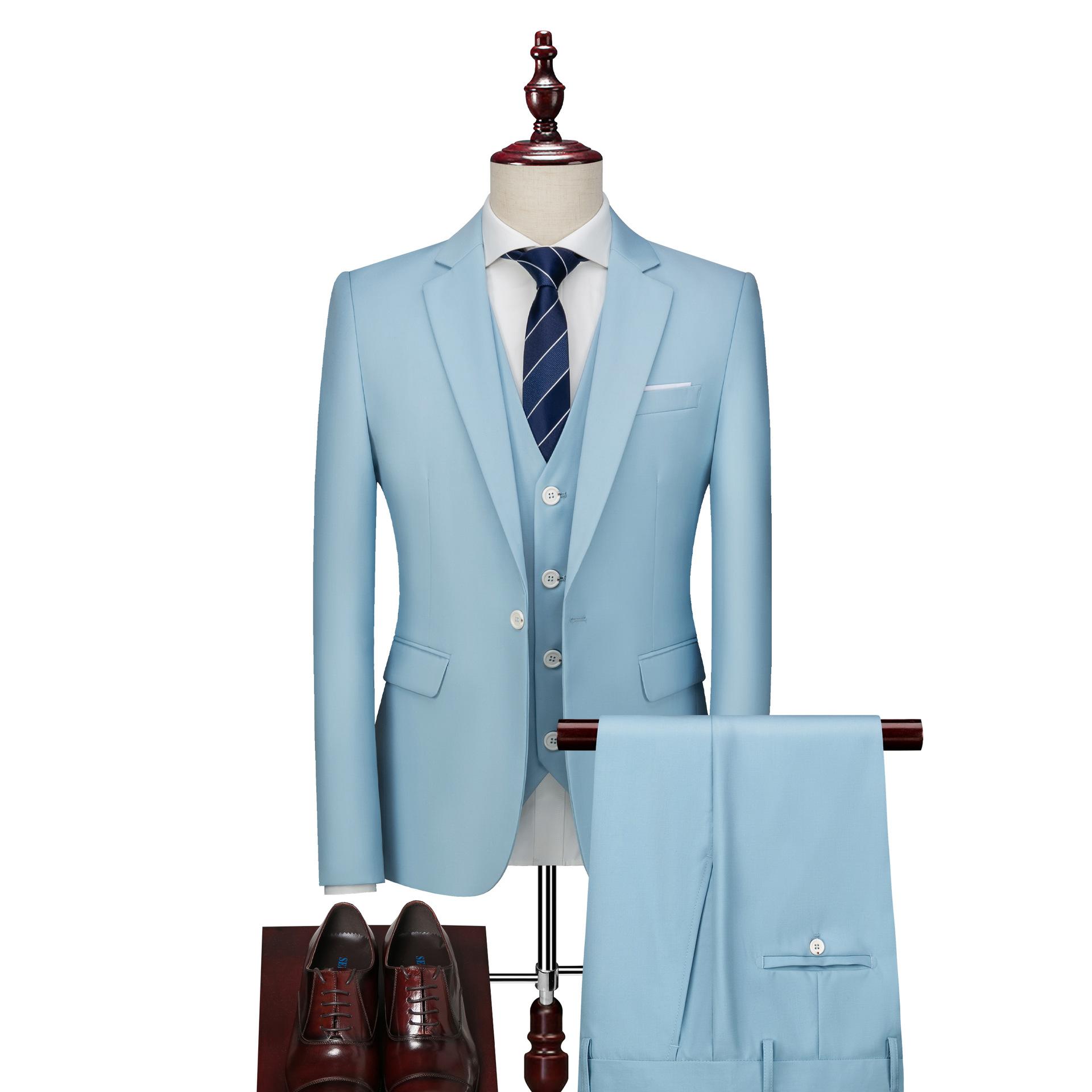 Herrenanzug Anzug Dreiteiliges Set für Herren Großer einfarbiger Anzug Business Professional Anzug 2XL himmelblaue