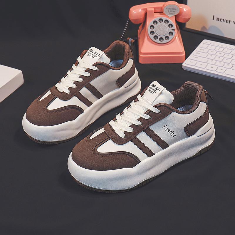 Damenschuhe Neue, komplett passende weiße Herbst- und Winterschuhe Komplett passende Studentinnen Frühling Lederoberfläche Dickbesohlte Casual Sneakers 40 white