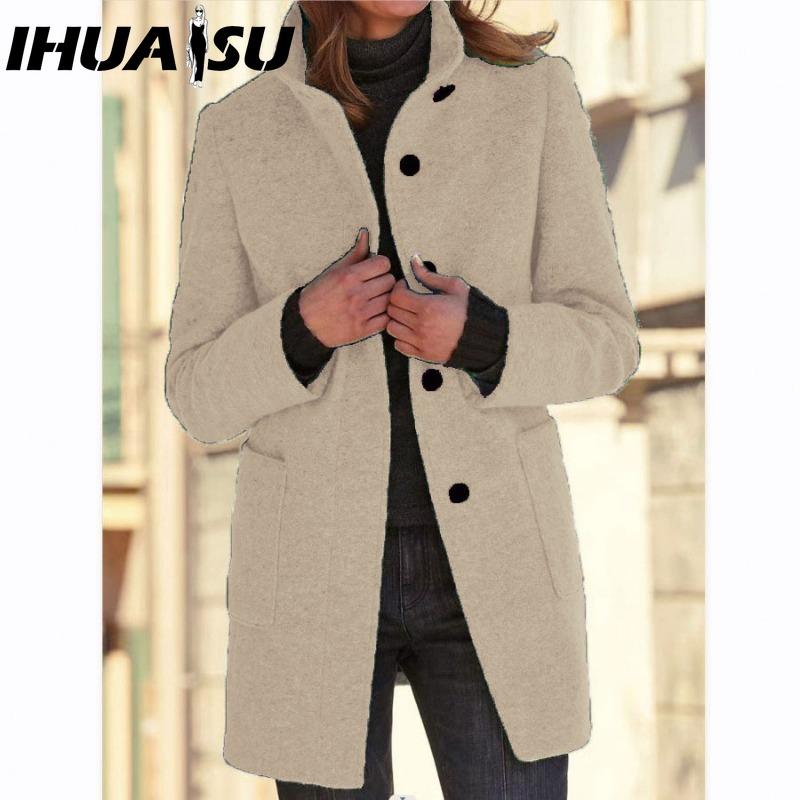 IHUASU Damen Vintage Casual Karomuster Herbst Winter Langarm POLO-Kragen Jacken & Mäntel M apricot