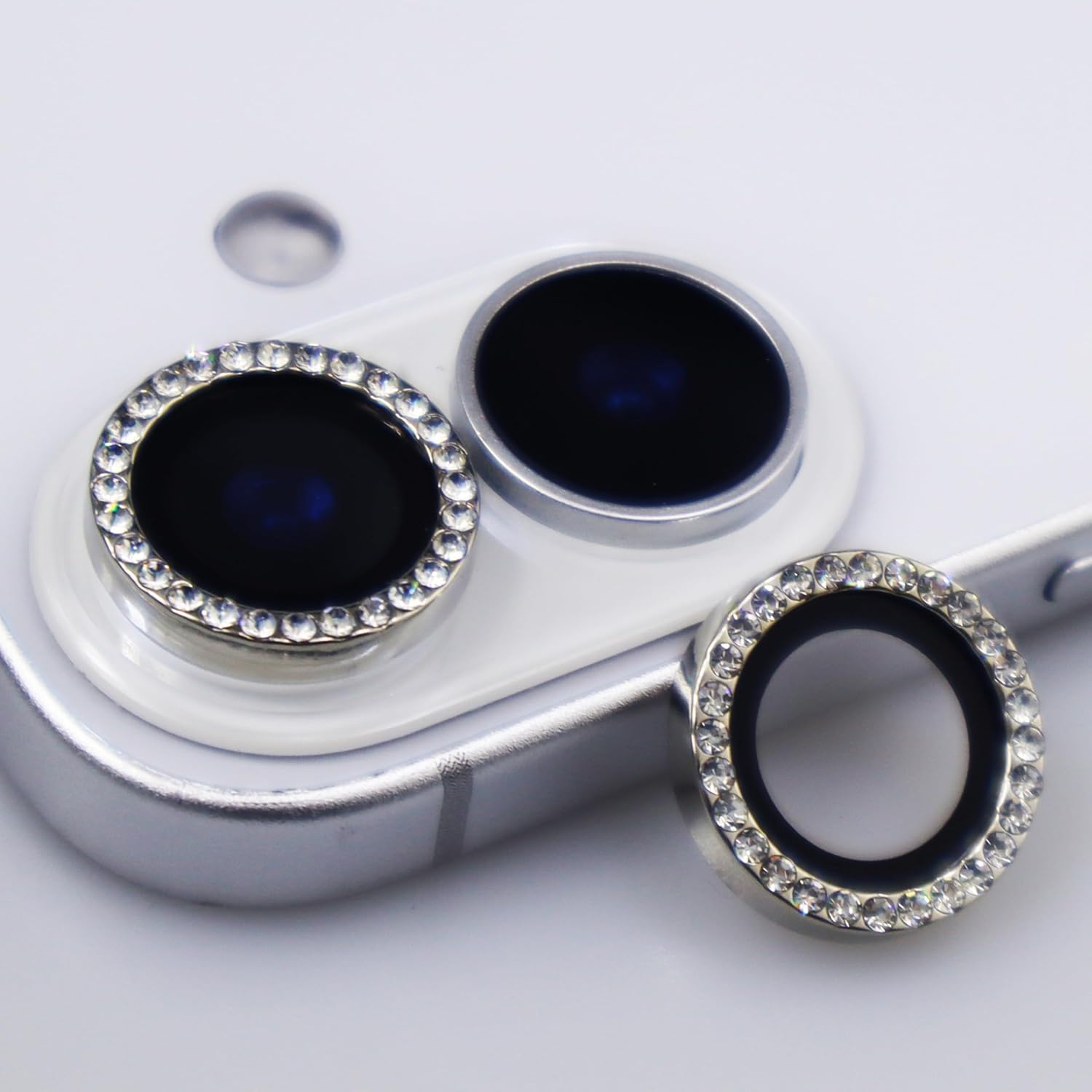 Bling Glitzer Diamant Strass Kameraobjektiv Schutzhülle für iPhone 16E 16 E 15 Pro Max 14 Plus 13 Mini 12 11 16Plus Schutz Handyzubehör For iPhone 11 silber
