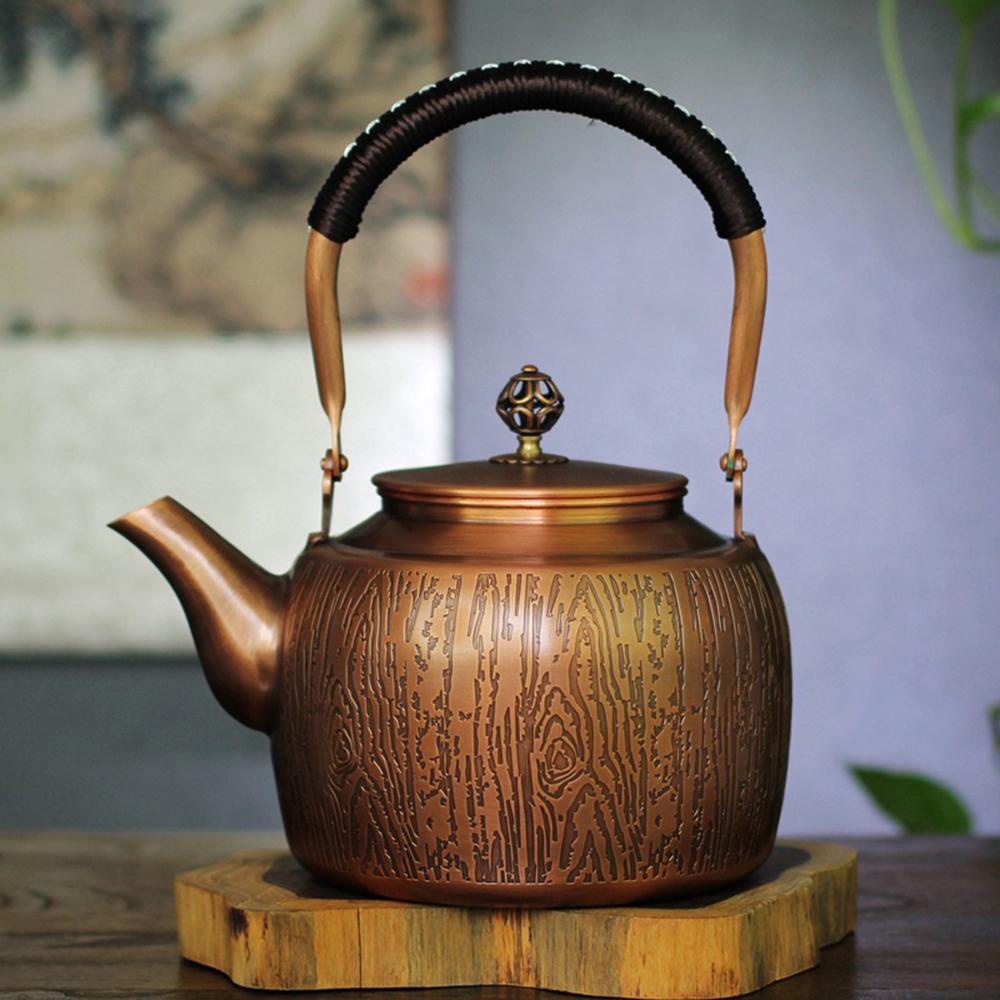 Neuer Rotkupfer-Teekessel mit hoher Kapazität, Haushalts-Gasherd-Wasserkocher, Gesundheits-Wellness-Teekessel, Kungfu-Teeset, 2,0 L 1-2L white