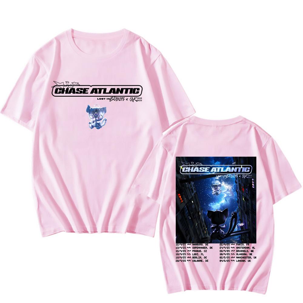 Chase Atlantic Lost In Europe und UK Tour T-Shirts Neue Baumwoll-T-Shirts Hochwertige Kurzarmshirts Damen Herren Übergroße T-Shirts XS rosa