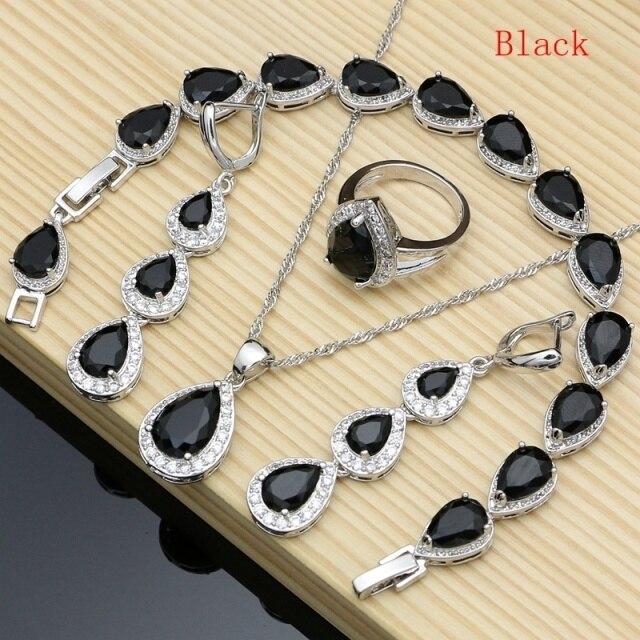 925 Sterling Silber Schmuck Weiß Cz Blau Zirkon Schmuck Sets Für Frauen Ohrringe/Anhänger/Halskette/Ringe/Armband 7 schwarz