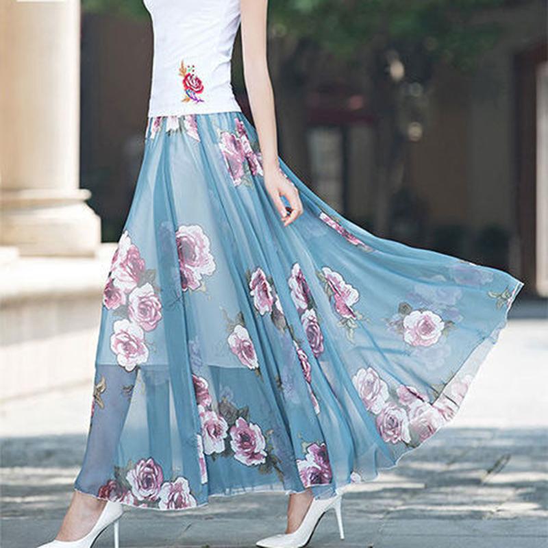 Sommer Neue Chiffon Rock Lang Plus Größe Rock Bohemian Floral Große Schaukel Weibliche Strand Rock Langen Rock frauen A-linie rock 3XL