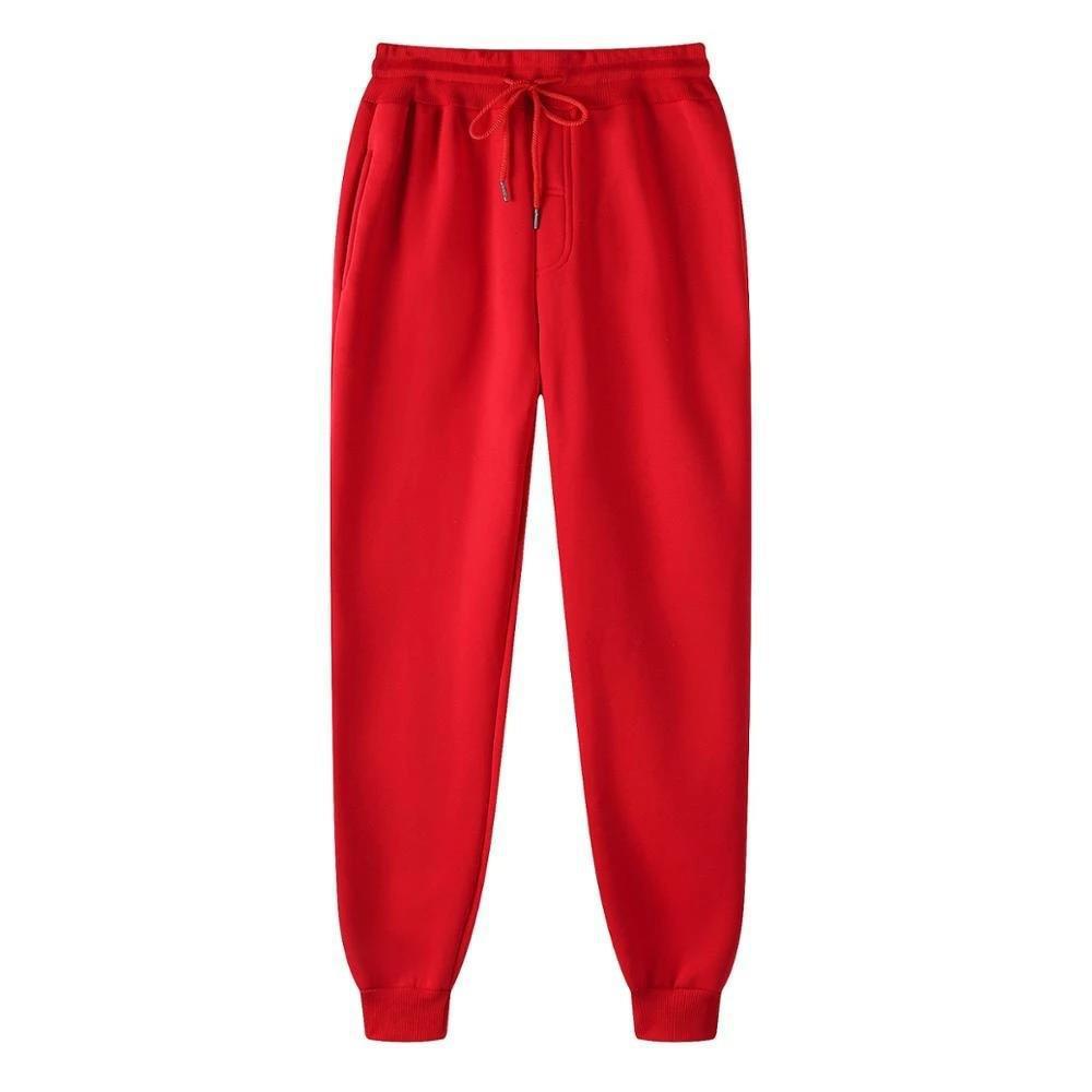 Damen Einfarbige Damenhose Tasche Lange Jogginghose Fleece Jogginghose Sporthose Lässige Mode Lose Schwarz Rot 3XL rot