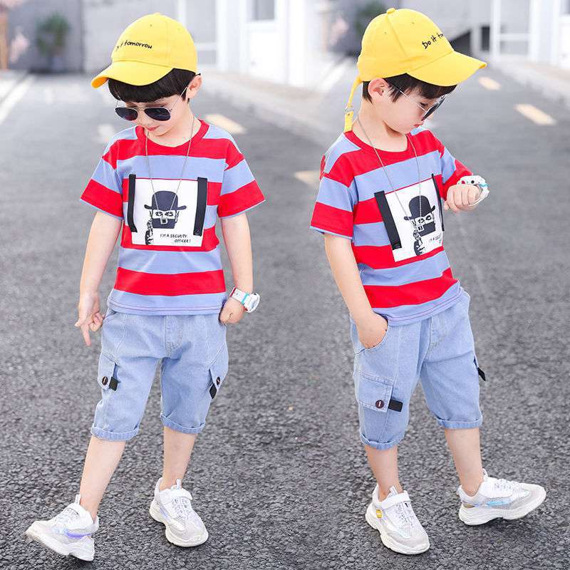 Sommer Jungen Kleidung Kinder Kleidung Streifen Baumwolle T-shirt + Jeans Hose Junge Sets Säugling Neugeborenen Kleidung 3 4 5 6 7 8 10 12 jahre 150 rot