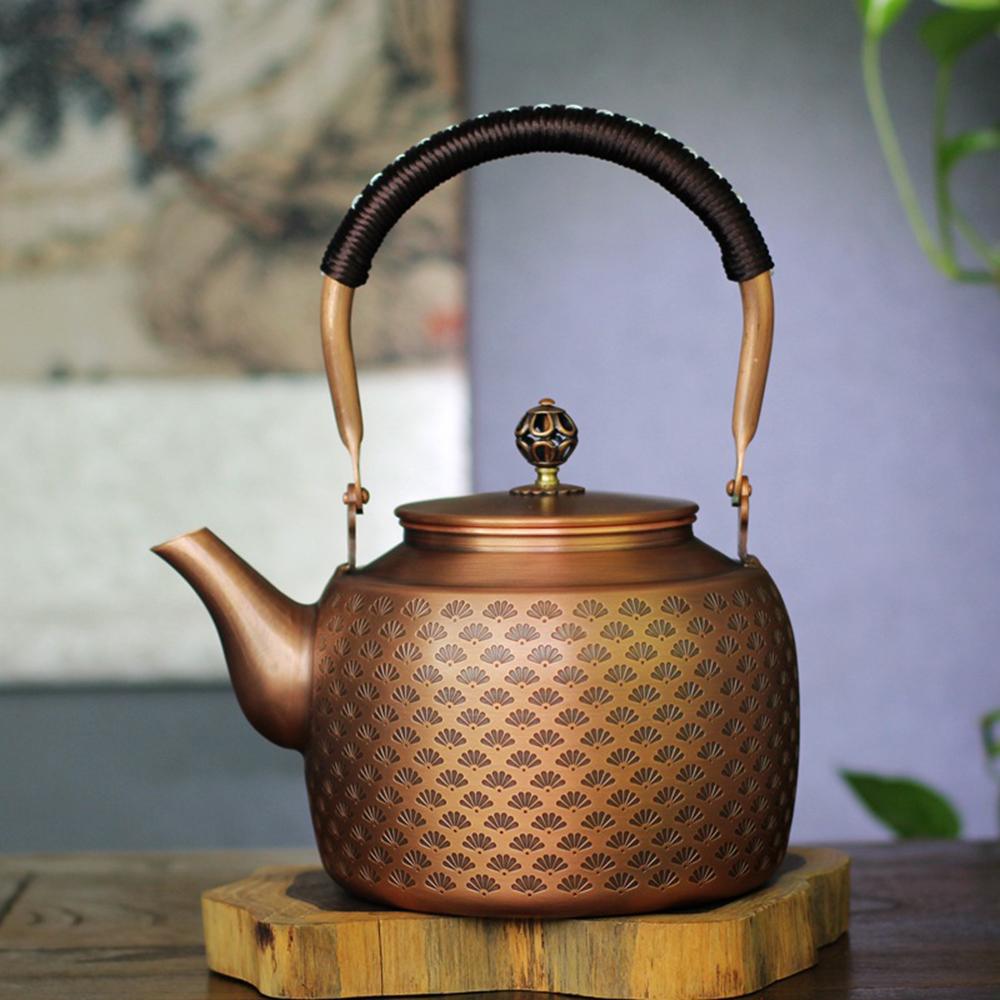 Neuer Rotkupfer-Teekessel mit hoher Kapazität, Haushalts-Gasherd-Wasserkocher, Gesundheits-Wellness-Teekessel, Kungfu-Teeset, 2,0 L 1-2L