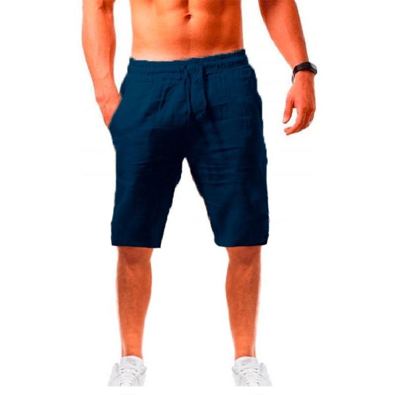 Neue männer Baumwolle Leinen Shorts Hosen Männlichen Sommer Atmungs Einfarbig Leinen Hosen Fitness Streetwear S-3XL XXL dunkelblau