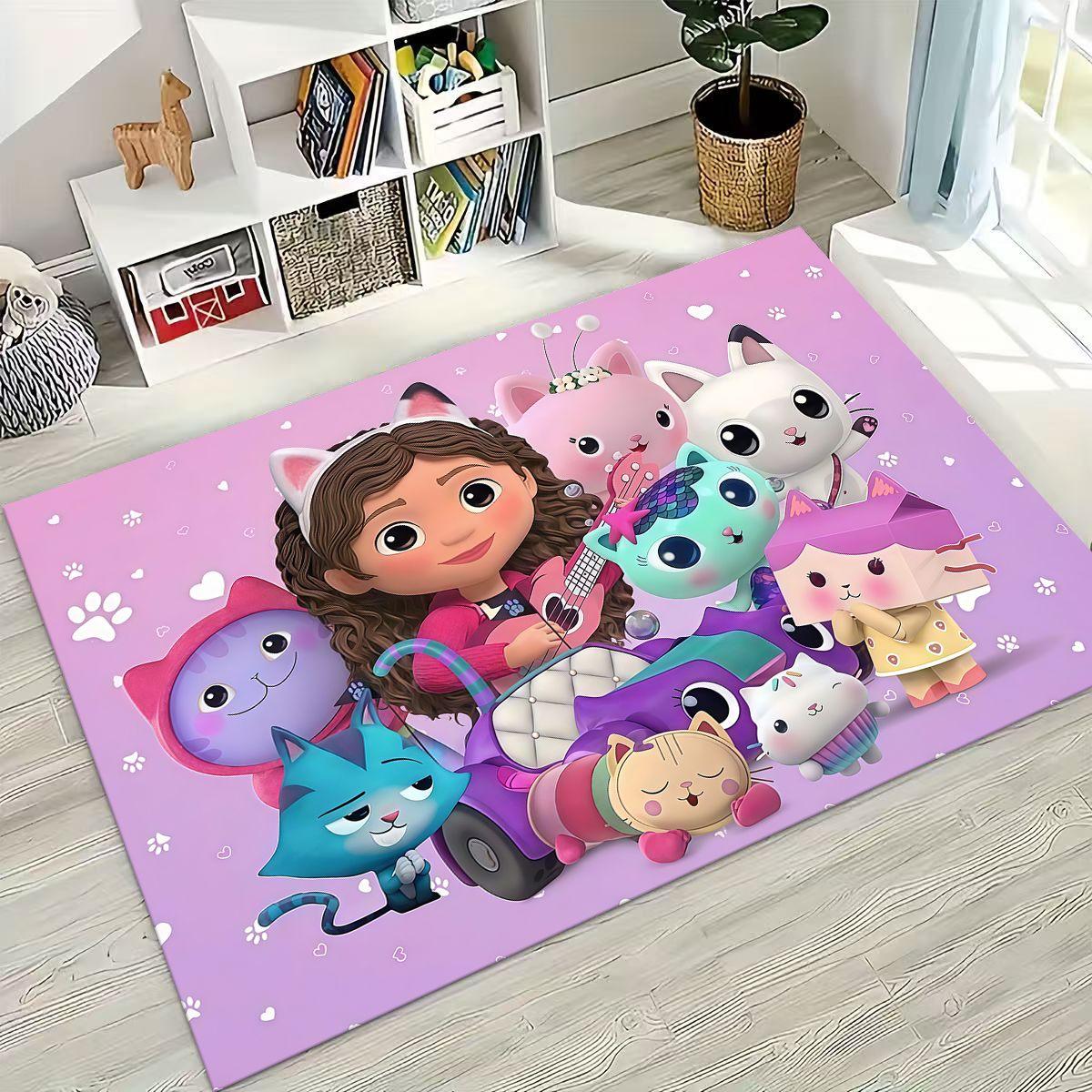 3D Cartoon Niedliches Gabbys Puppenhaus Mädchen Geschenk Teppich für Schlafzimmer Wohnzimmer Sofa Zuhause Fußmatte Dekor, Große Kinder rutschfeste Bodenmatte 70x100cm( 27x39in )