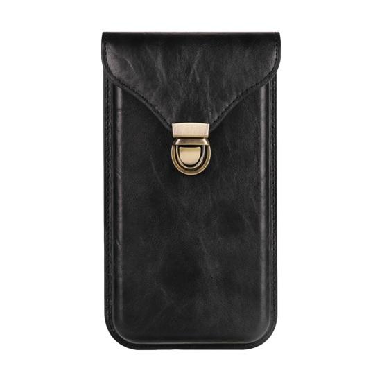 Handy-Gürteltasche, Handy-Holster für Blet, glattes Kunstleder, Druckknopfverschluss, einfarbig, normale Passform, tragbare Gürteltasche für Männer 16cm schwarz