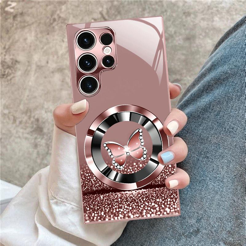 Rosa Schmetterling Neue Exquisite Luxus High-End Handyhülle Glas Handyhülle für Samsung Galaxy S26 S25 S24 S23 S22 S21 FE Ultra Plus For Galaxy S24 Ultra