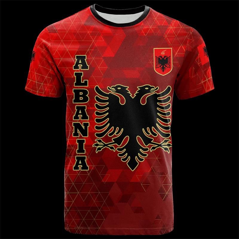 Großhandel Jersey Fußball Albanien Jersey 2024 Fußball-Team T-Shirt 3D Albaner Flagge Grafik T-Shirts Albanisches Emblem T-Shirts L