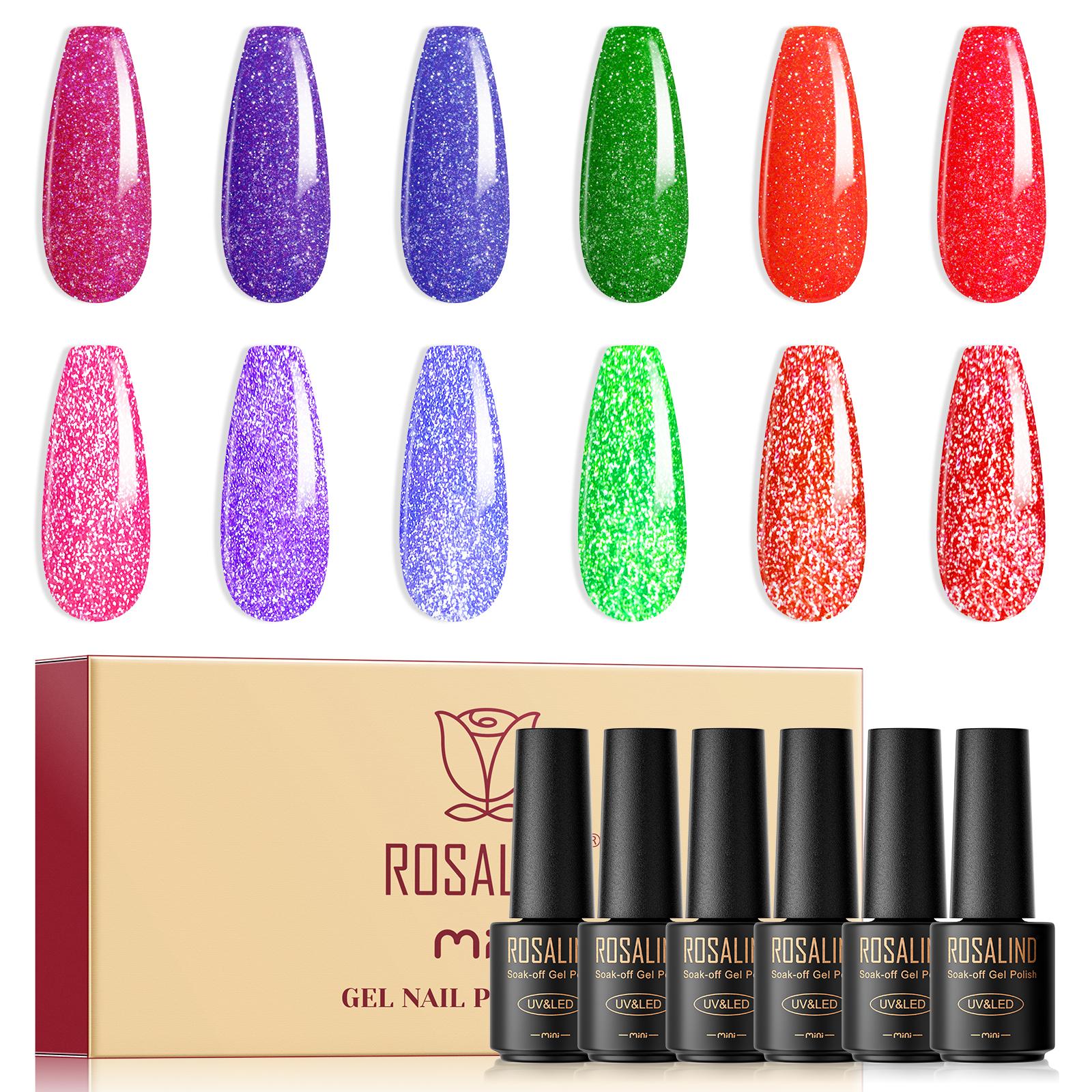 ROSALIND Gel-Nagellack-Set, 6 Stück, Nagelkunst-Maniküre-Set, semi-permanenter Gel-Lack, Hybrid-Soak-Off-UV-Lampe, DIY-Nagel-Gel-Nagellack-Set