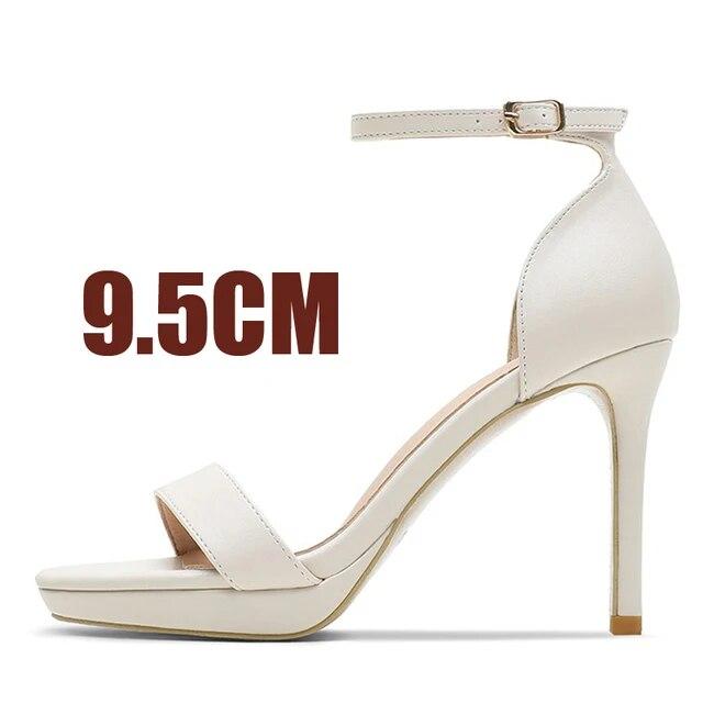 Sommer Sandalen Frauen Hochzeit Schuhe 8 cm High Heels Einfachheit Grundlegende Sandalen Aprikose Schwarz Heels leder Pumps Dame 34 silber