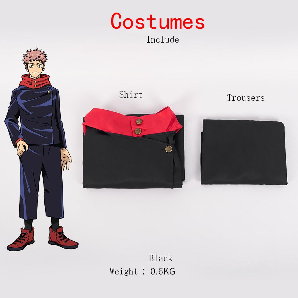 Jujutsu Kaisen Itadori Yuji Cosplay Kostüme Top Hosen Kinder Halloween-Party Anime Uniform Set Karneval Maskerade Party Perücke Set M schwarz