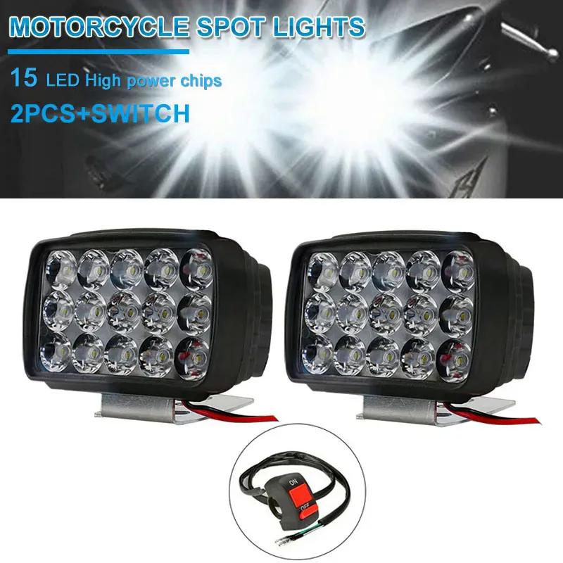 15LED 45W Quadratische Scheinwerfer Für Motorrad Vorne Hilfs Licht Nebel Licht Motorrad Zubehör Universal 12V 2pcs and switch