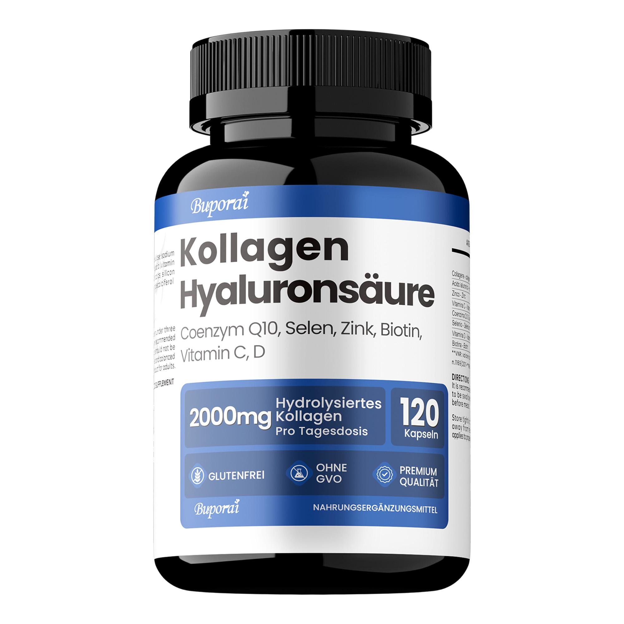 Kollagen Hyaluronsäure – 2000 mg Kollagenkapseln mit Biotin, Coenzym Q10, Zink, Selen, Vitamin C, Vitamin D 120
