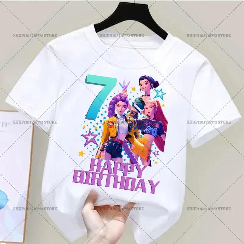 Kpop Dämonenjäger Kleidung Partyzubehör Lässiges T-Shirt Jungen Geburtstag Nummer 1-9 Druck Kurzarm Mädchen Kleidung Basis T-Shirt Tops size 140cm