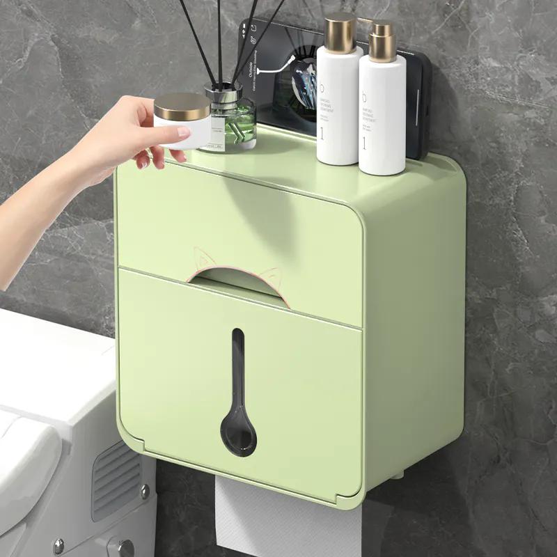 Punch-freies Wc Tissue Box Papier Rolle Papier Box Haushalt Wc Papier Rack Wasserdicht Tissue Halter 22cm*12.6cm*23cm grün