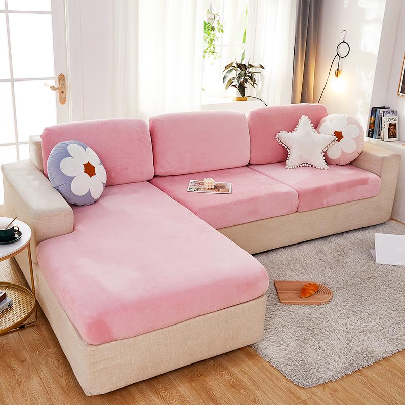 Plüschsofa-Sitzbezug für Wohnzimmer, samtig, elastische Eckcouch, 1/2/3/4-Sitzer, solide Schonbezüge, Möbelschutz Backrest Cover S rosa