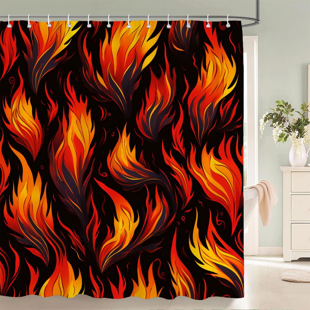 1 Packung bedruckter Duschvorhang aus Polyesterstoff, modernes Flammenmuster, Badezimmergardinen mit Haken, Heimdekoration Vorhang W220xH180cm