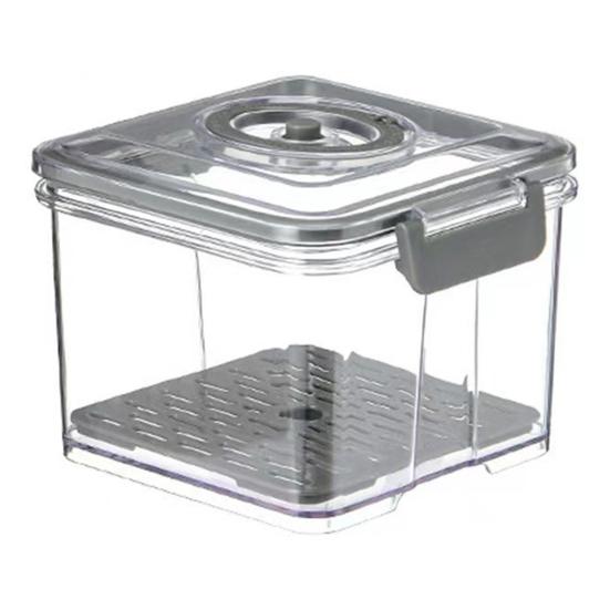 1,5/2,5/7,5 l transparenter Vakuum-Gemüsebehälter mit Vakuumpumpe, luftdichter Brotkasten, abnehmbare Drainageplatte, Obstbehälter, Getreidebehälter, Fleischbehälter, Gemüsebehälter B grau