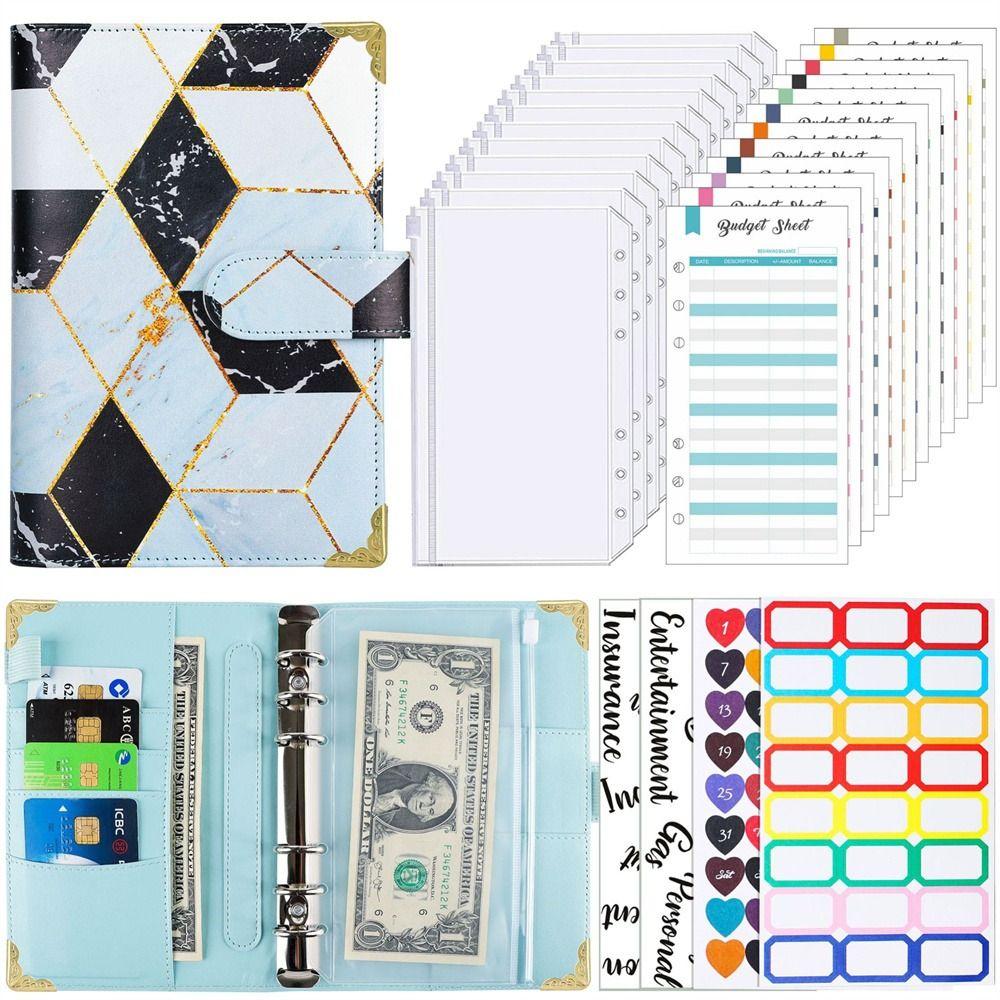 Taschen Bargeld Umschläge Bill Organizer Binder Notebook A6 Notebook Budget Binder Planer Binder Marbled blue set